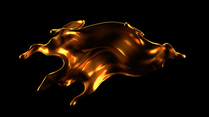 Luxury elegant splash liquid gold. 3d illustration, 3d rendering.