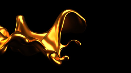 Luxury elegant splash liquid gold. 3d illustration, 3d rendering.