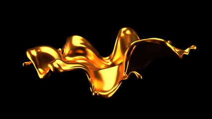 Luxury elegant splash liquid gold. 3d illustration, 3d rendering.