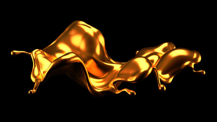 Luxury elegant splash liquid gold. 3d illustration, 3d rendering.