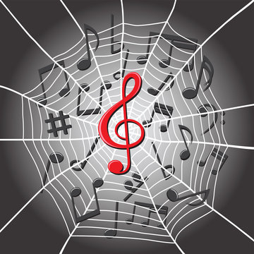 spider web with treble clef music notes