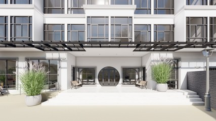 Fototapeta na wymiar Entrance Hotel 3D render 1