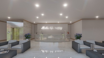 lobby hotel 3D render 2