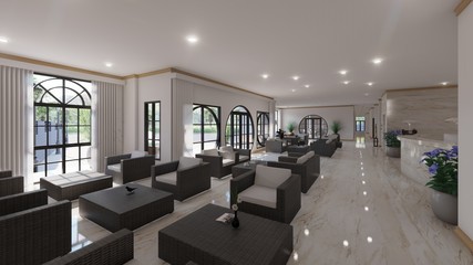 lobby hotel 3D render 1