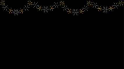 Vector garland with silver and gold snowflakes at the black background. New year and Christmas background. 