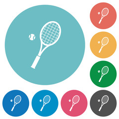 Tennis racket with ball flat round icons