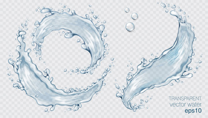 Transparent vector water splash and wave on light background - 285005846