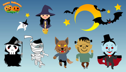 ハロウィンのモンスターと魔女
