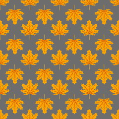 Naklejka na ściany i meble Beautiful Hand drawn Maple leaves mix with modern line in maple shape and autumn leaves element seamless pattern vector layer for fashion,fabric,and all prints on dark green