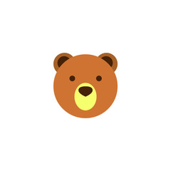 Cute bear round vector graphic icon.grizzly bear animal head, face illustration. Isolated on white background