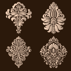 Vector set of damask ornamental elements. Elegant floral abstract elements for design. Perfect for invitations, cards etc.