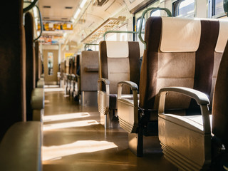 Japan train travel Train interior seat row walkway Local train