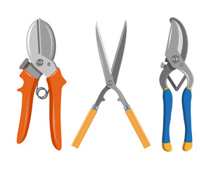 Set of Different garden shears and pruners. Vector Graphics to Design.