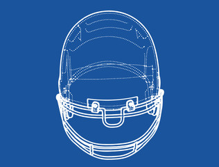 american football helmet drawing on blue background vector