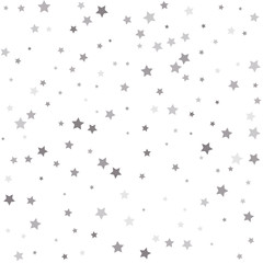 Confetti cover from silver stars. Silver flying stars confetti magic cosmic christmas vector.