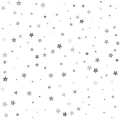 Abstract pattern of random falling silver stars. Silver stars.