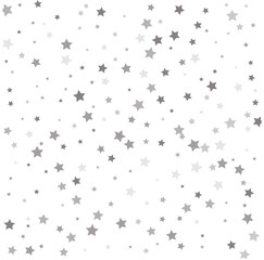 Silver stars on a square background. Christmas stars background vector, flying silver sparkles confetti.