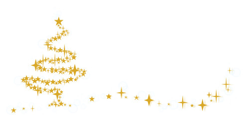 Weihnachtskarte mit Tannenbaum, Sternen und Schneeflocken isoliert