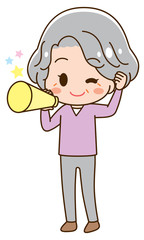Illustration that senior woman has a megaphone