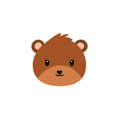 Cute bear round vector graphic icon.grizzly bear animal head, face illustration. Isolated on white background