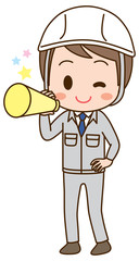 Illustration of a man in work clothes cheering