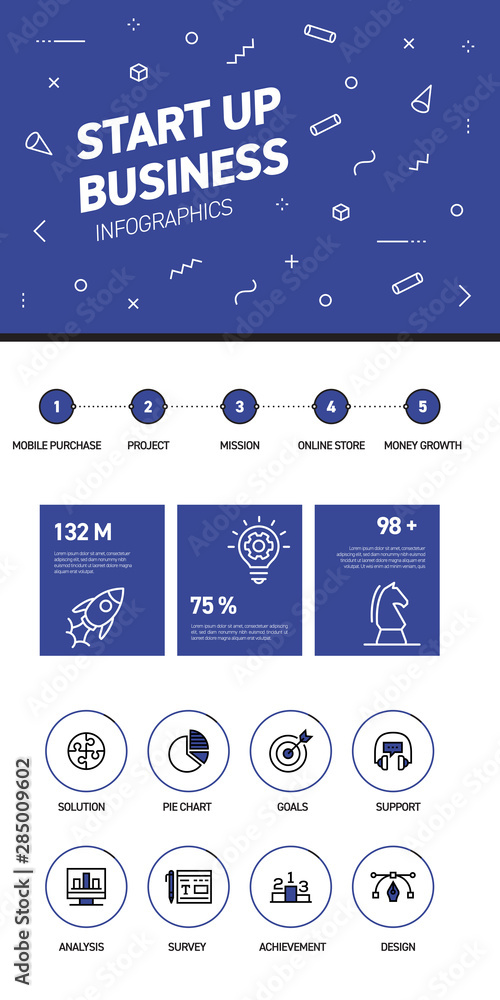 Poster linear and flat web design template of three pages with colored outline icons of money , business . 