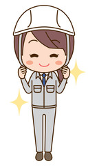 Illustration that a woman in work clothes is cheering