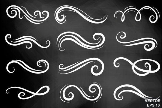 Chalk board. Curlicues. For the design of holiday cards. Lines. Zigzag. Wedding invitations.