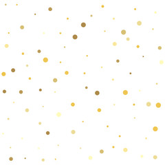 Gold flying dots confetti magic cosmic christmas vector. Holiday party decor.