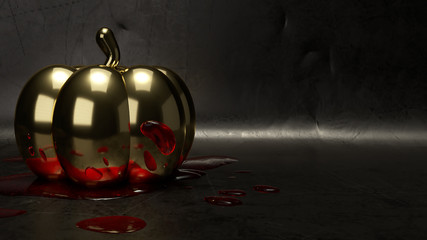 gold pumpkin and blood   3d rendering for halloween concept.