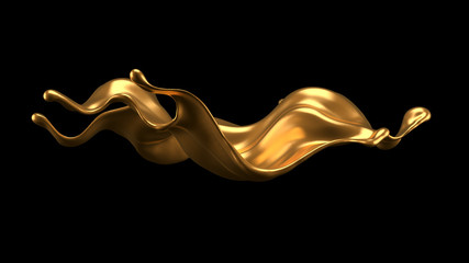 Luxury elegant splash liquid gold. 3d illustration, 3d rendering.