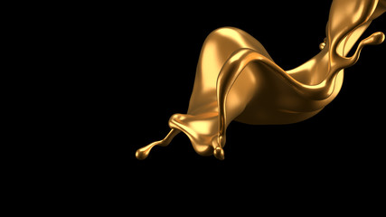 Luxury elegant splash liquid gold. 3d illustration, 3d rendering.