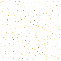 Texture of gold foil. Abstract pattern of random falling gold stars.