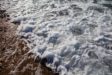 Soft Wave Of Blue Ocean On Sandy Beach.