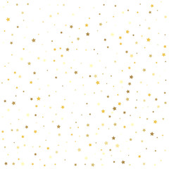 Christmas stars background vector, flying gold sparkles confetti. Sparkle tinsel elements celebration graphic design.