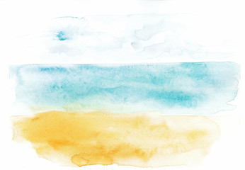 Painting watercolor seascape  family vacation and tourism in summery, white background. Painted Impressionist image illustration.