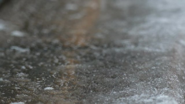 Snow and frost building up close up