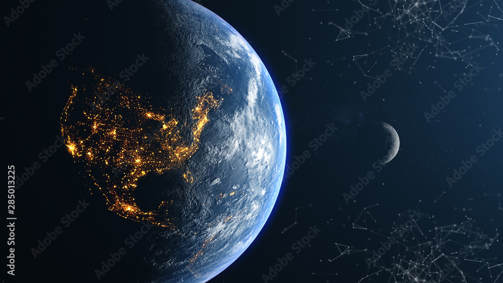 Canvas Prints america earth moon left view plexus background