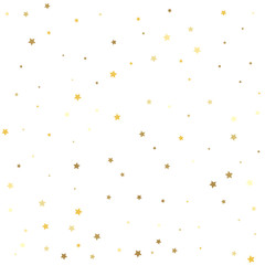 Christmas stars background vector, flying gold sparkles confetti. Holiday party decor.