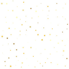 Abstract pattern of random falling gold stars. Gold flying stars confetti magic cosmic christmas vector.