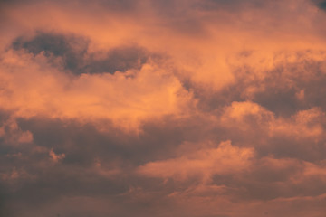 Sky at sunrise. Skyscape with bright pink clouds