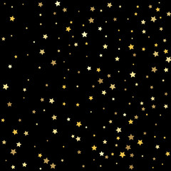Gold flying stars confetti magic cosmic christmas vector. Golden stars on a square background.