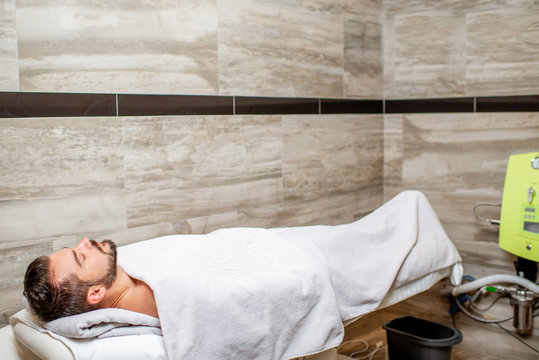 Man before the hydrocolonotherapy in the SPA salon