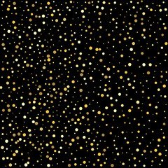 Fototapeta na wymiar Festival decor. Christmas dots background vector, flying gold sparkles confetti.