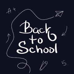 Welcome back to school. Hand lettering with icons elements on a blue background of a school blackboard