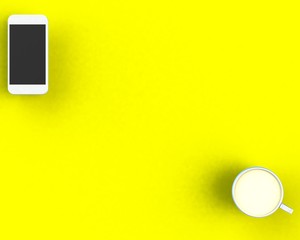 3D illustration of a coffee cup with a smartphone on a yellow background - Illustration 