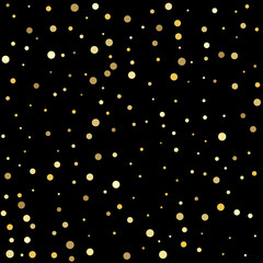 Gold flying dots confetti magic cosmic christmas vector. Confetti cover from gold dots.