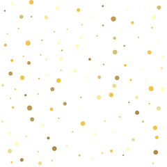 Gold flying dots confetti magic cosmic christmas vector. Christmas and New Year card, invitation, postcard, paper packaging.