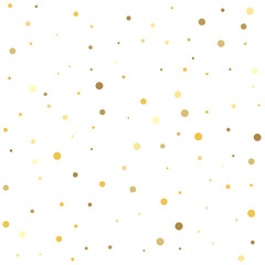 Christmas and New Year card, invitation, postcard, paper packaging. Christmas dots background vector, flying gold sparkles confetti.