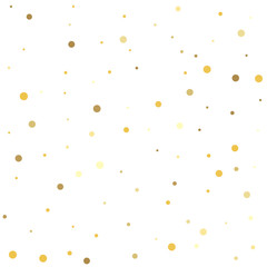 Gold dots on a white background. Falling golden dot abstract decoration for party, birthday celebrate, anniversary or event, festive.